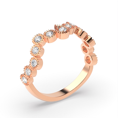Pave Setting Round Rose Gold Miligrain unique Unusual Wedding Diamond Rings