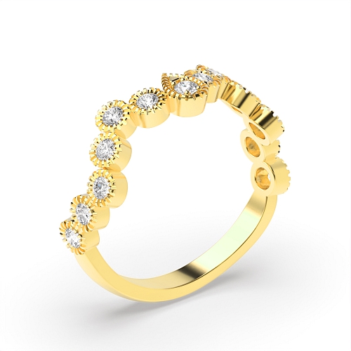 Pave Setting Round Yellow Gold Miligrain unique Eternity Diamond Rings