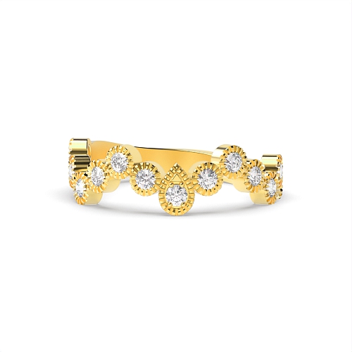 Pave Setting Round Yellow Gold Miligrain unique Eternity Diamond Rings