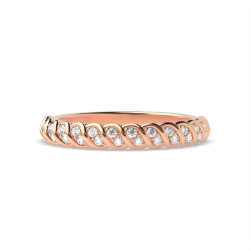 Pave Setting Round Rose Gold Twisting row Unusual Wedding Diamond Rings