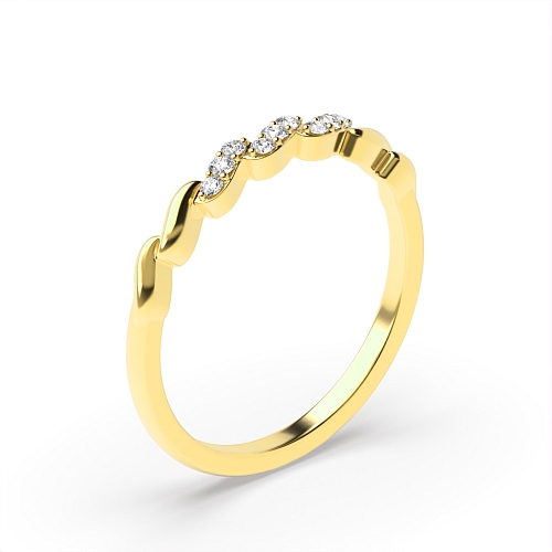 Pave Setting Round Yellow Gold Cross bar Eternity Diamond Rings