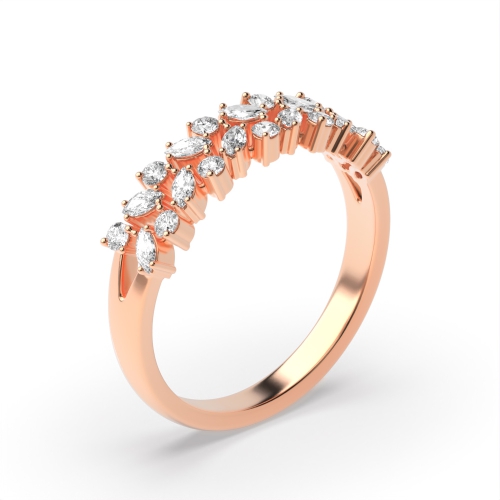 4 Prong Marquise/Round Rose Gold Unique 2 rows Eternity Diamond Rings