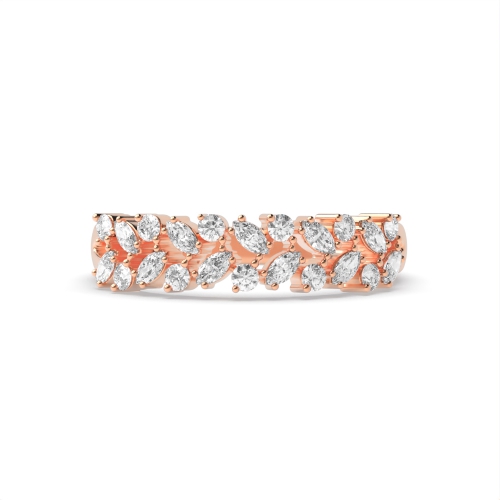 4 Prong Marquise/Round Rose Gold Unique 2 rows Eternity Diamond Rings