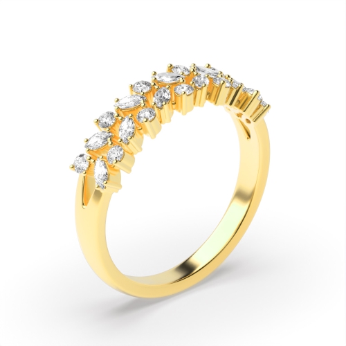 4 Prong Marquise/Round Yellow Gold Unique 2 rows Eternity Diamond Rings