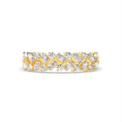 4 Prong Marquise/Round Yellow Gold Unique 2 rows Eternity Diamond Rings