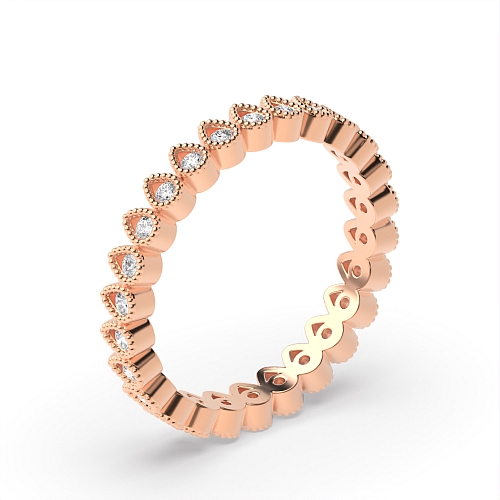 Pave Setting Round Rose Gold Classic milligrain Unusual Eternity Diamond Rings