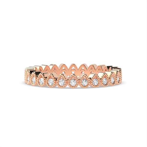 Pave Setting Round Rose Gold Classic milligrain Unusual Eternity Diamond Rings