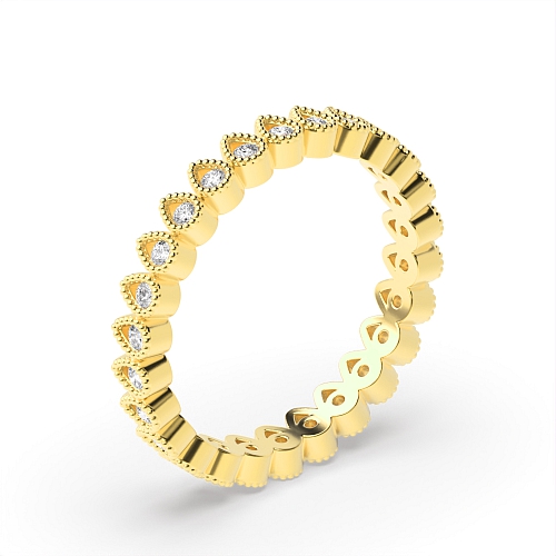 Pave Setting Round Yellow Gold Classic milligrain Eternity Diamond Rings