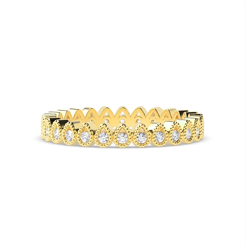 Pave Setting Round Yellow Gold Classic milligrain Eternity Diamond Rings