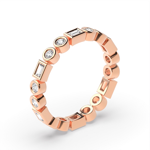 Bezel Setting Round/Baguette Rose Gold Unique Unusual Wedding Diamond Rings