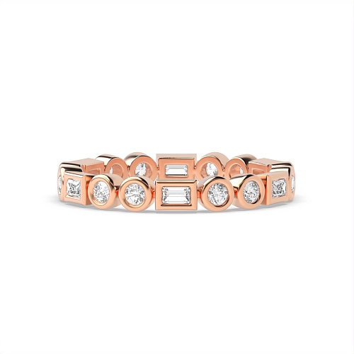 Bezel Setting Round/Baguette Rose Gold Unique Unusual Wedding Diamond Rings