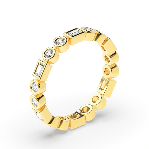 Bezel Setting Round/Baguette Yellow Gold Unique Eternity Diamond Rings
