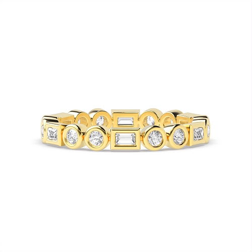 Bezel Setting Round/Baguette Yellow Gold Unique Eternity Diamond Rings