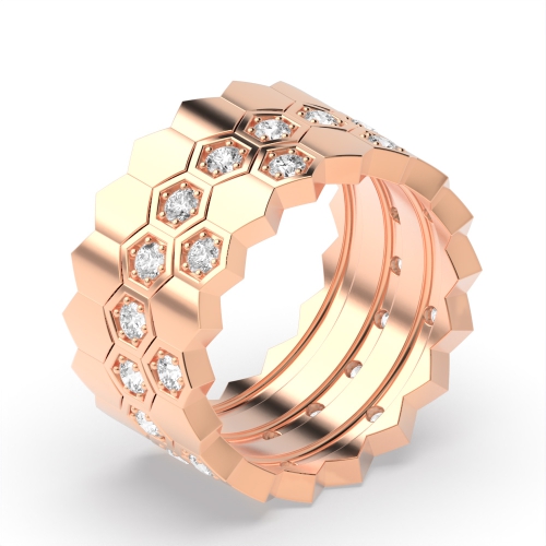 Pave Setting Round Rose Gold Stackable Unusual Eternity Diamond Rings