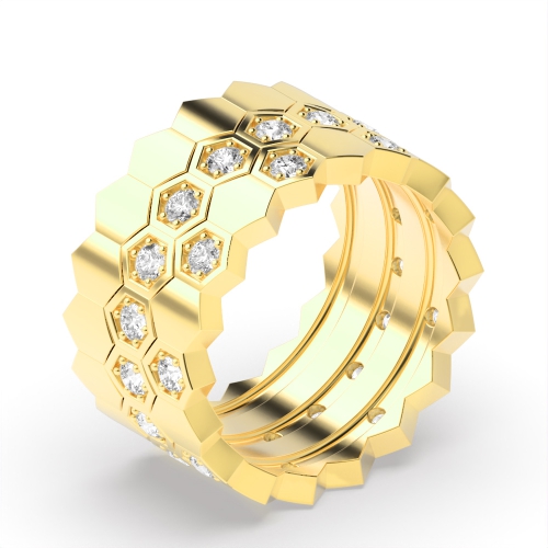 Pave Setting Round Yellow Gold Stackable Eternity Diamond Rings