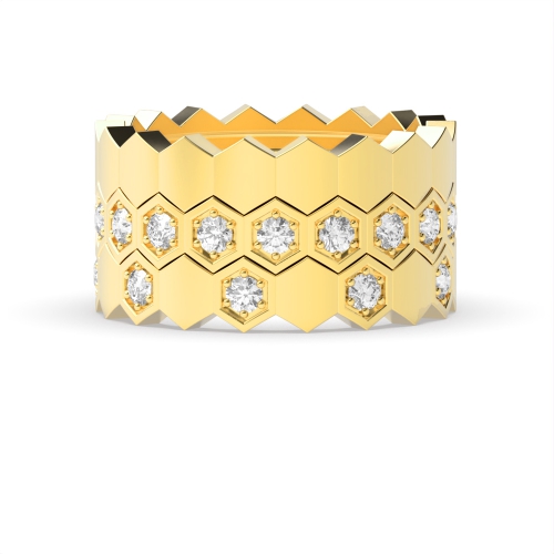 Pave Setting Round Yellow Gold Stackable Eternity Diamond Rings