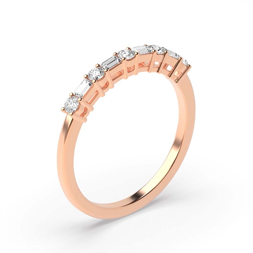 4 Prong Round/Baguette Rose Gold Unique Eternity Diamond Rings