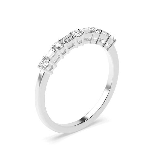 4 Prong Round/Baguette Unique Half Eternity Diamond Ring