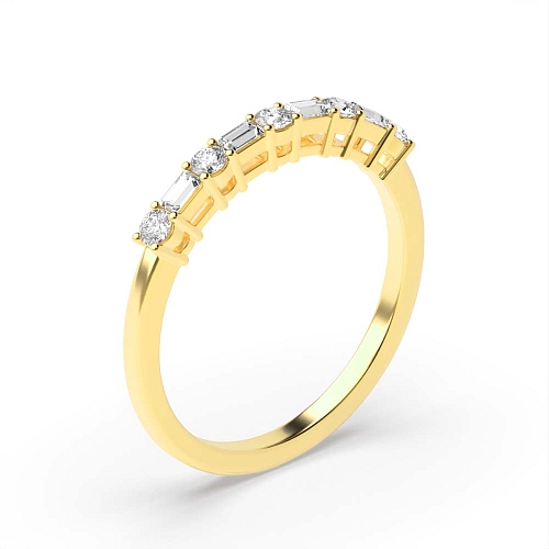 4 Prong Round/Baguette Yellow Gold Unique Eternity Diamond Rings