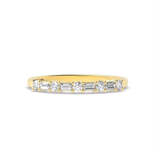 4 Prong Round/Baguette Yellow Gold Unique Eternity Diamond Rings