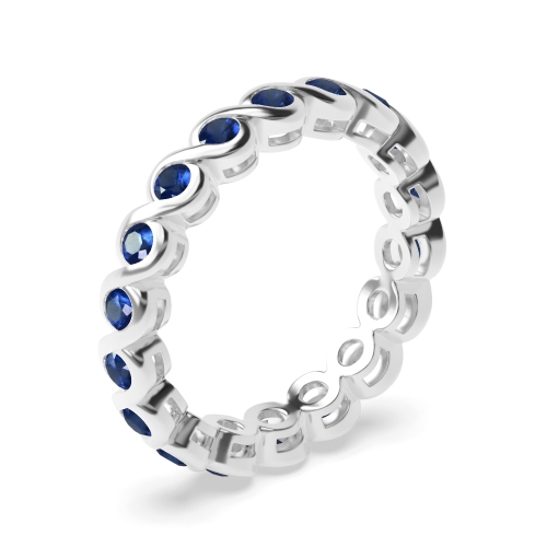 Channel Setting Round S link Blue Sapphire Diamond Rings