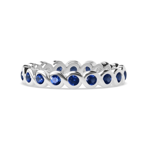 Channel Setting Round S link Blue Sapphire Diamond Rings