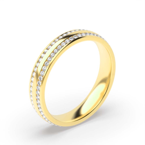 Channel Setting Round Yellow Gold 2 row Eternity Diamond Rings