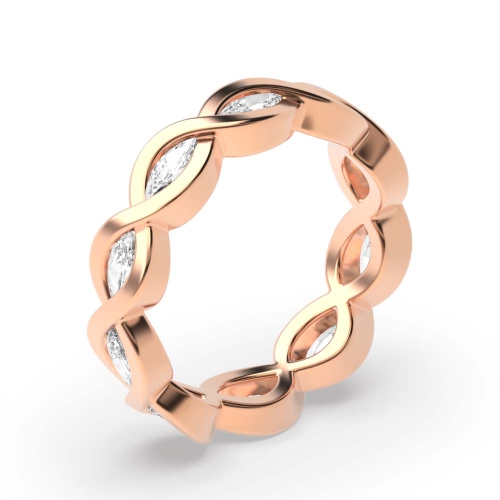 Channel Setting Marquise Rose Gold Crossover Unusual Wedding Diamond Rings