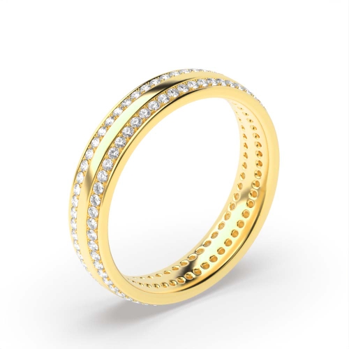 Pave Setting Round Yellow Gold 2 row Eternity Diamond Rings