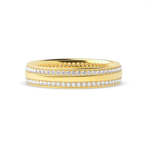 Pave Setting Round Yellow Gold 2 row Eternity Diamond Rings