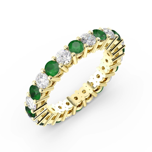 4 Prong Round Shape Classic Full Diamond and Emerald Eternity Ring (2.00mm - 3.00mm)