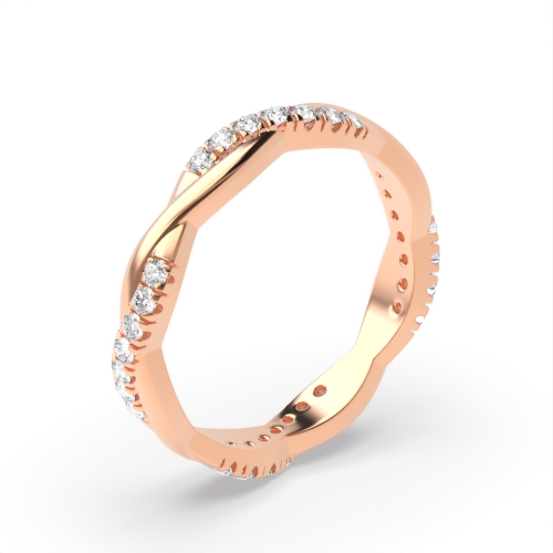 Pave Setting Round Rose Gold Crossover Full Eternity Diamond Rings