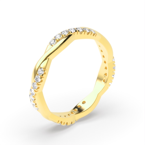 Pave Setting Round Yellow Gold Crossover Diamond Rings