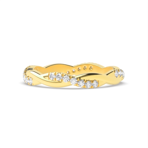 Pave Setting Round Yellow Gold Crossover Diamond Rings
