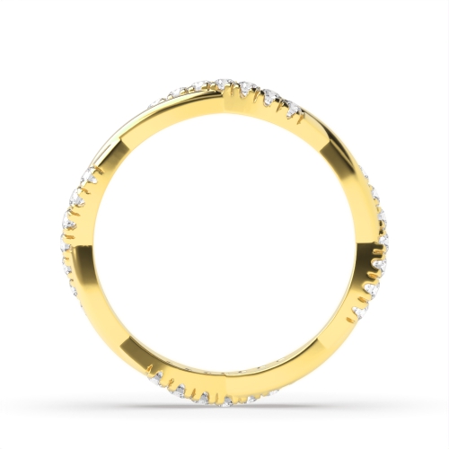 Pave Setting Round Yellow Gold Crossover Diamond Rings