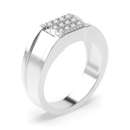 Prong-set round diamond adorns the masculine elegance of mens ring