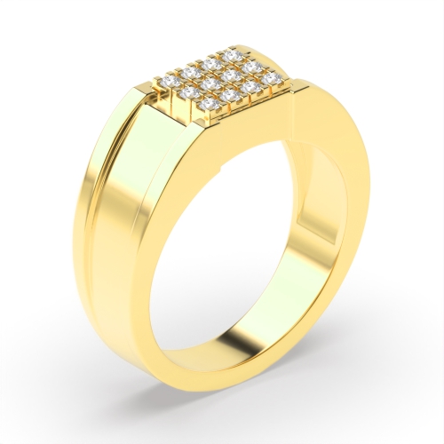 4 Prong Round Yellow Gold Cluster Diamond Ring