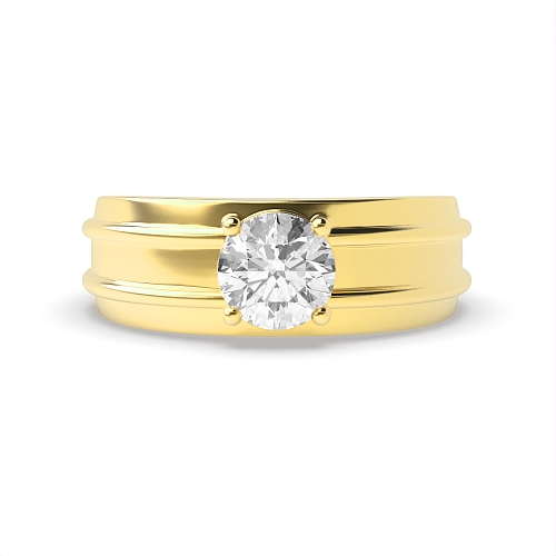 4 Prong Round Yellow Gold Wide shank Unique Engagement Rings