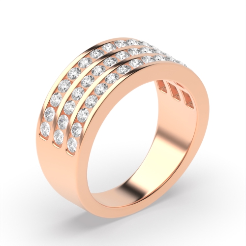 Channel Setting Round Rose Gold 3 row Diamond Rings