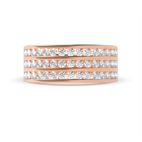 Channel Setting Round Rose Gold 3 row Diamond Rings