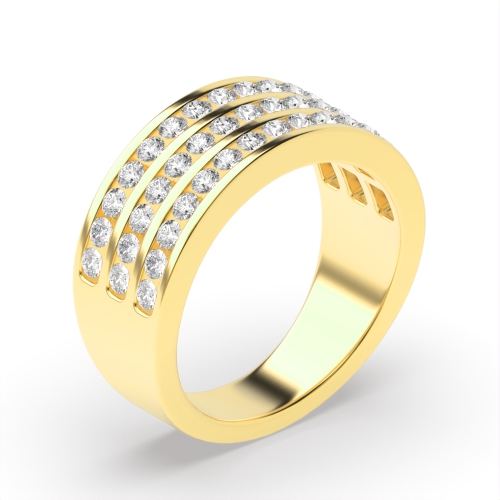 Channel Setting Round Yellow Gold 3 row Diamond Rings