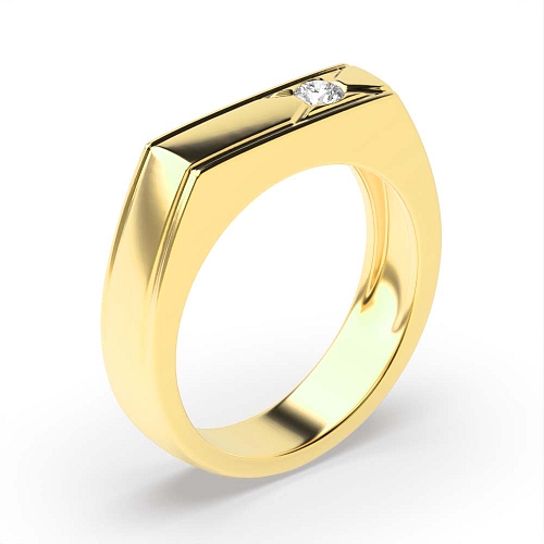 Pave Setting Round Yellow Gold Flat top Engagement Rings