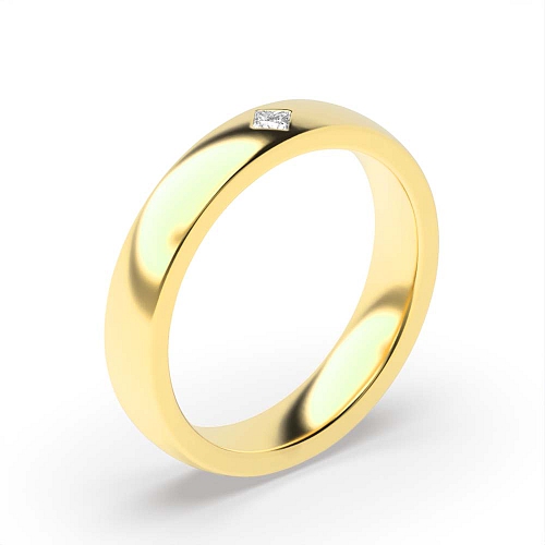 Flush Setting Princess Yellow Gold Court profile Wedding Rings & Bands