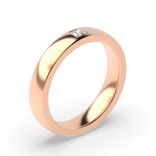 Flush Setting Princess Rose Gold Court profile solitare Wedding Rings & Bands