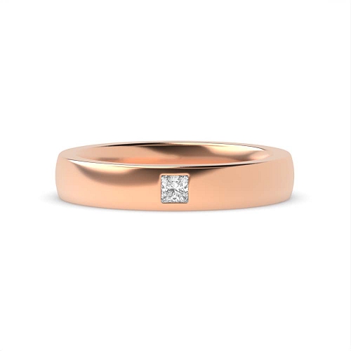 Flush Setting Princess Rose Gold Court profile solitare Wedding Rings & Bands