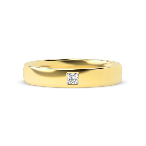 Flush Setting Princess Yellow Gold Court profile solitare Wedding Rings & Bands