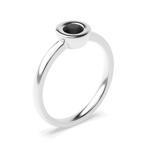 Bezel Setting Round Delicate Band Black Solitaire Diamond Ring