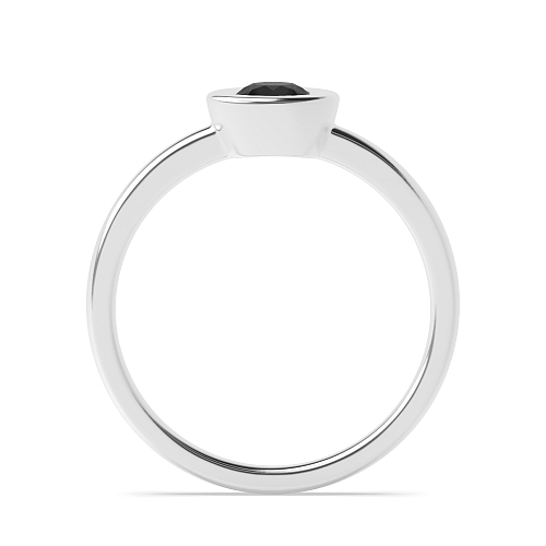 Bezel Setting Round Delicate Band Black Solitaire Diamond Ring