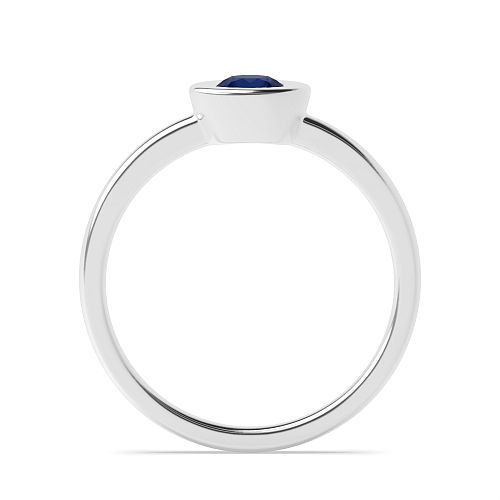 Bezel Setting Round Delicate Band Blue Sapphire Solitaire Diamond Ring