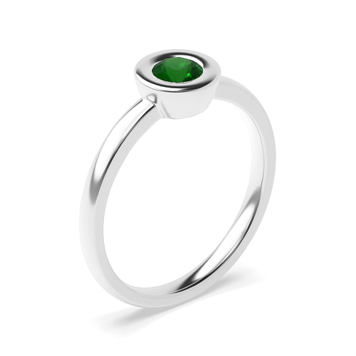 Bezel Setting Round Delicate band Emerald Engagement Rings